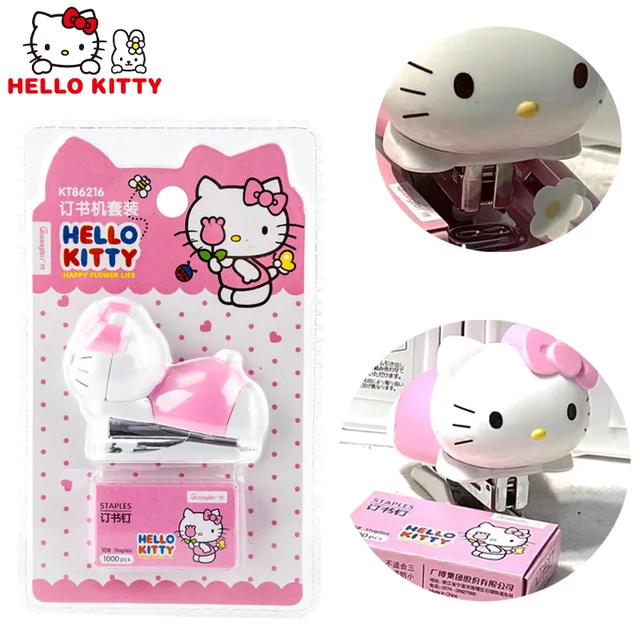 Hello Kitty Stapler Aranyos Gyerek Lány Hallgatói Iroda Rajzfilm Macska Vezető Hordozható Kawaii Mini Tűződokumentum Dokumentumkötési Iskola Kellékek