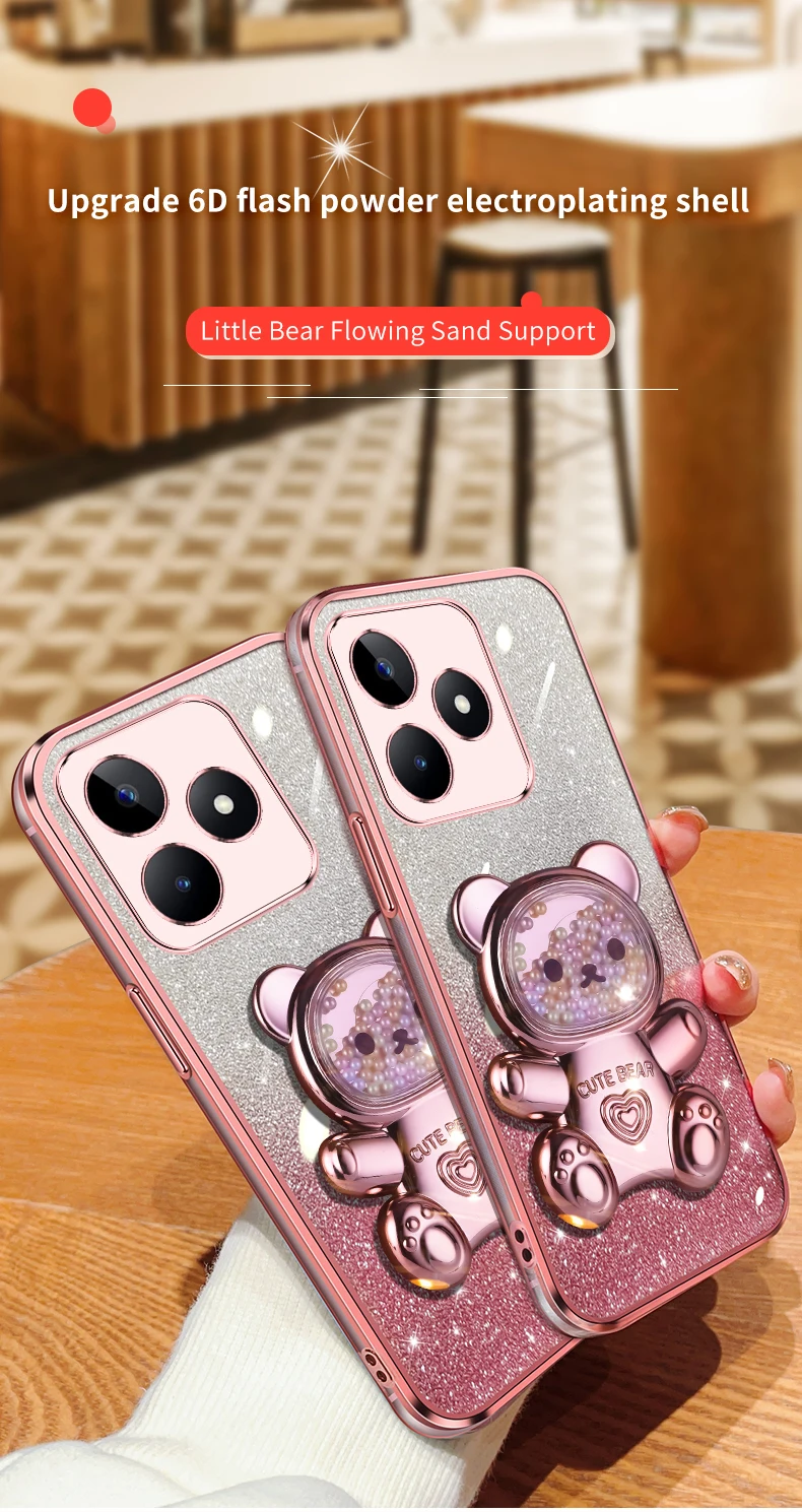 Coque de téléphone avec support à paillettes, ours mouvant, C 53 15 55 35, pour Oppo Realme C55 C53 C11 C31 C35 C17 C20 C30 C15, housse de support V_voghion.com