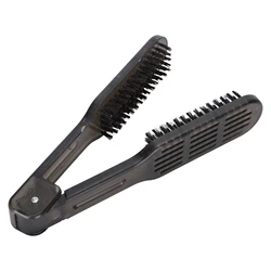 Professional V-Shape Hair Straightening & Styling Brush with Nylon Bristles (Black)