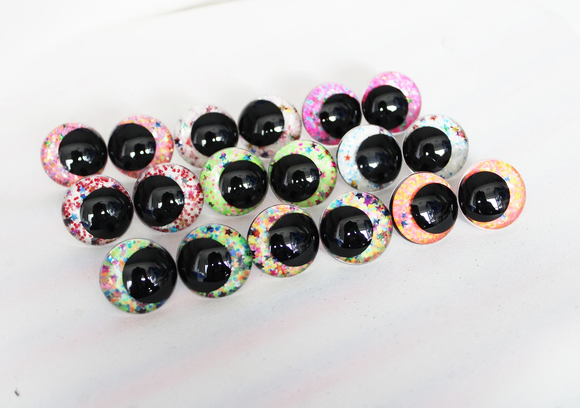 20 Stks/partij 12Mm 14Mm 16Mm 18Mm 20Mm 23Mm 28Mm Komische Ronde Glitter Speelgoedogen Met Handpersring Voor Poppenbevindingen --- S9