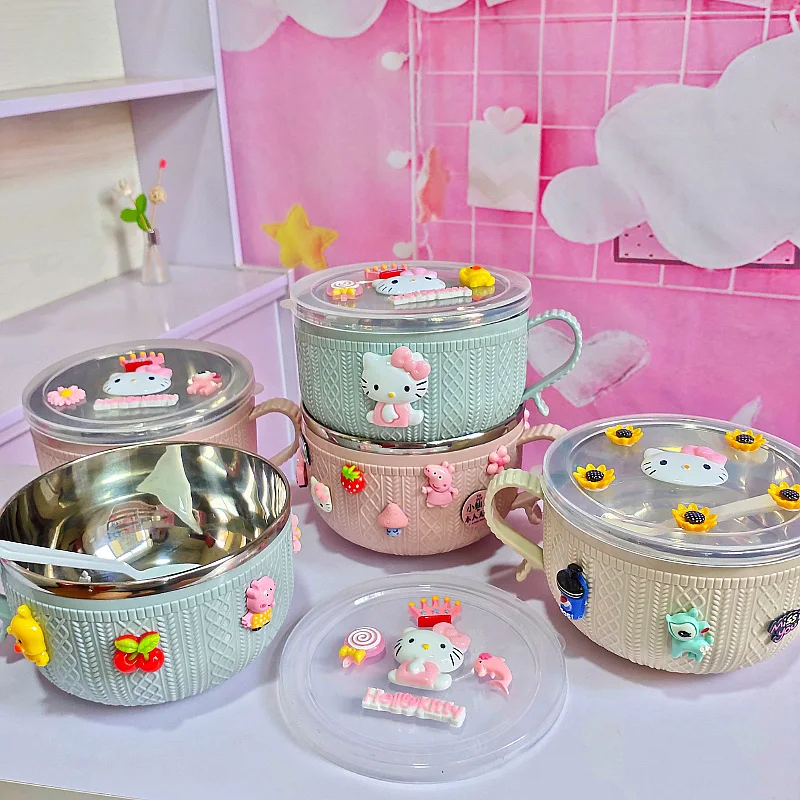 

Sanrioed Anime Lunch Box Kawaii Kt Cat Children Students Fruit Rice Bento Stainless Steel Camping Food Storage Box Tableware