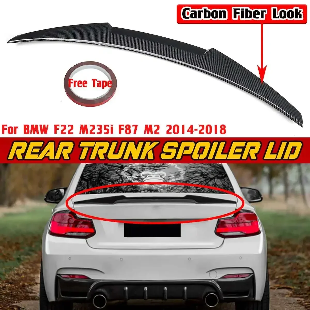 

F22 M4 Style Car Rear Trunk Spoiler Lip Boot Wing Lip For BMW F22 M235i F87 M2 2014-2018 Car Rear Roof Lip Spoiler Exterior Part