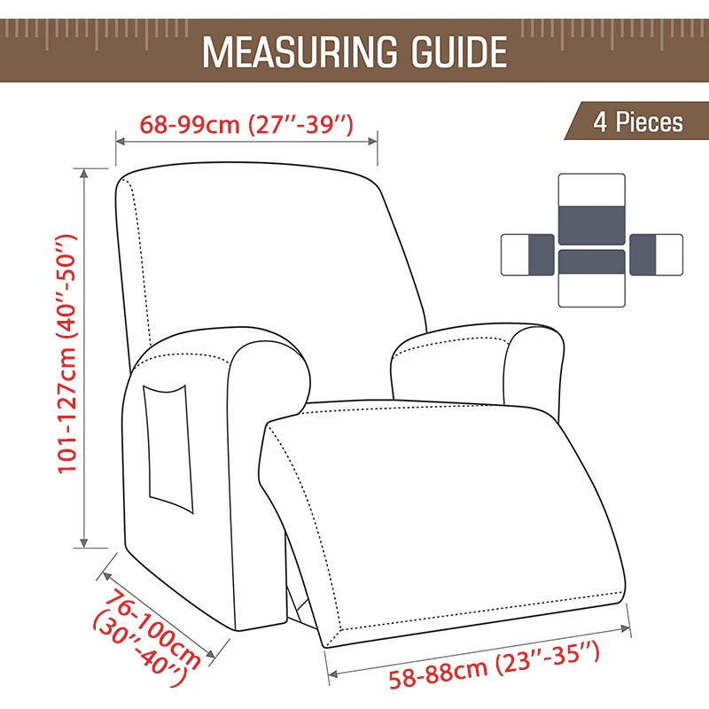 Split Jacquard Recliner Cover Elastic Lazy Boy Chair Sofa Covers Stretch Spandex Couch Slipcovers Armchair Case Solid Color