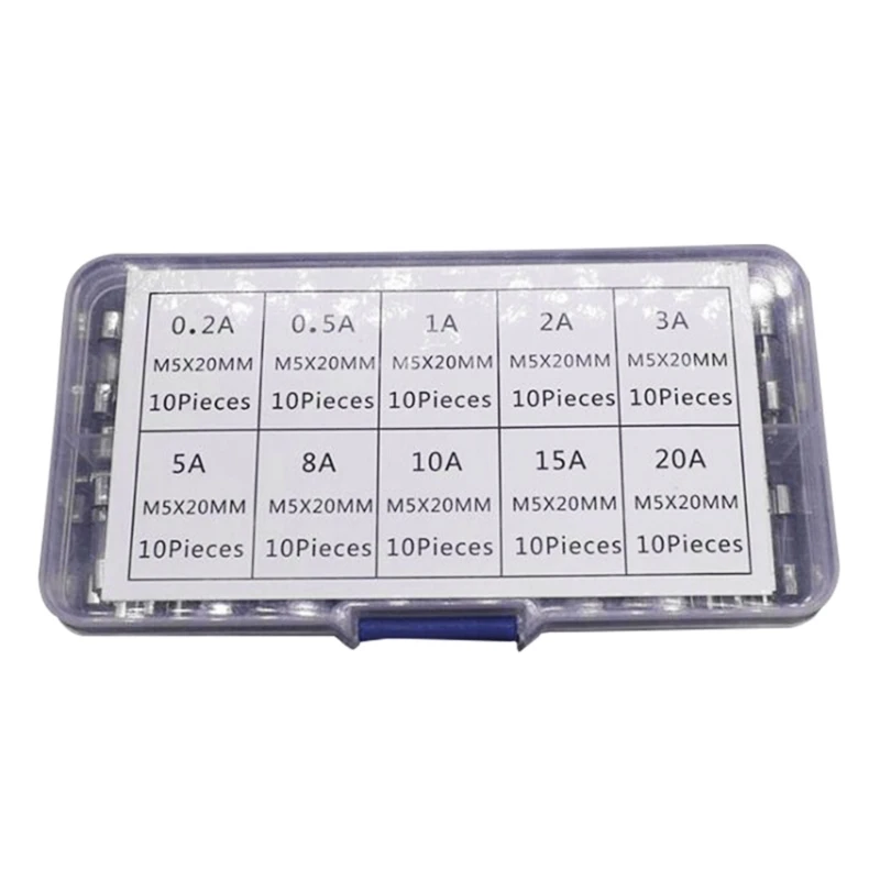 

100pcs/set Glass Fuses Set Lightweight Slow Glass Fuses 10 Size for Home Repairs