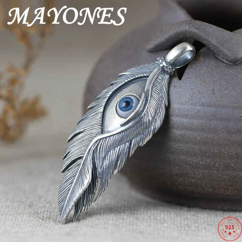 

Подвески из стерлингового серебра s925 для женщин и мужчин, Креативные украшения в стиле панк с тиснеными перьями и глазами
