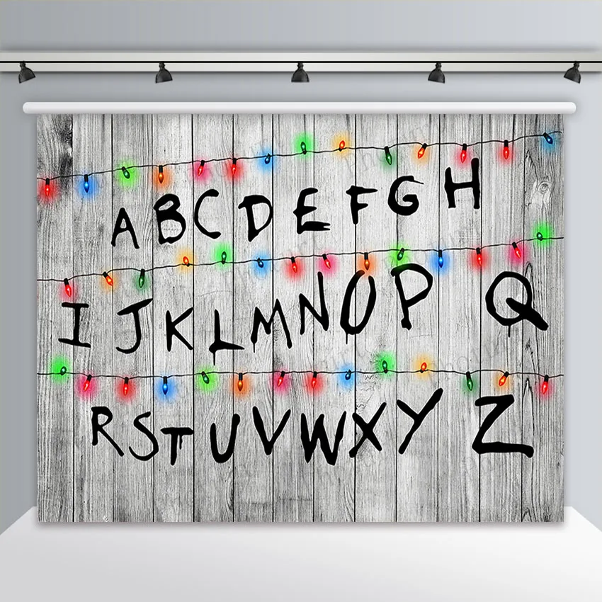 thumbnail image 1 of Fondo de fotografía de vinilo con letras del alfabeto para fiesta de cumpleaños, decoración navideña, luces de fondo, accesorios para cabina de fotografía, 1 of 5