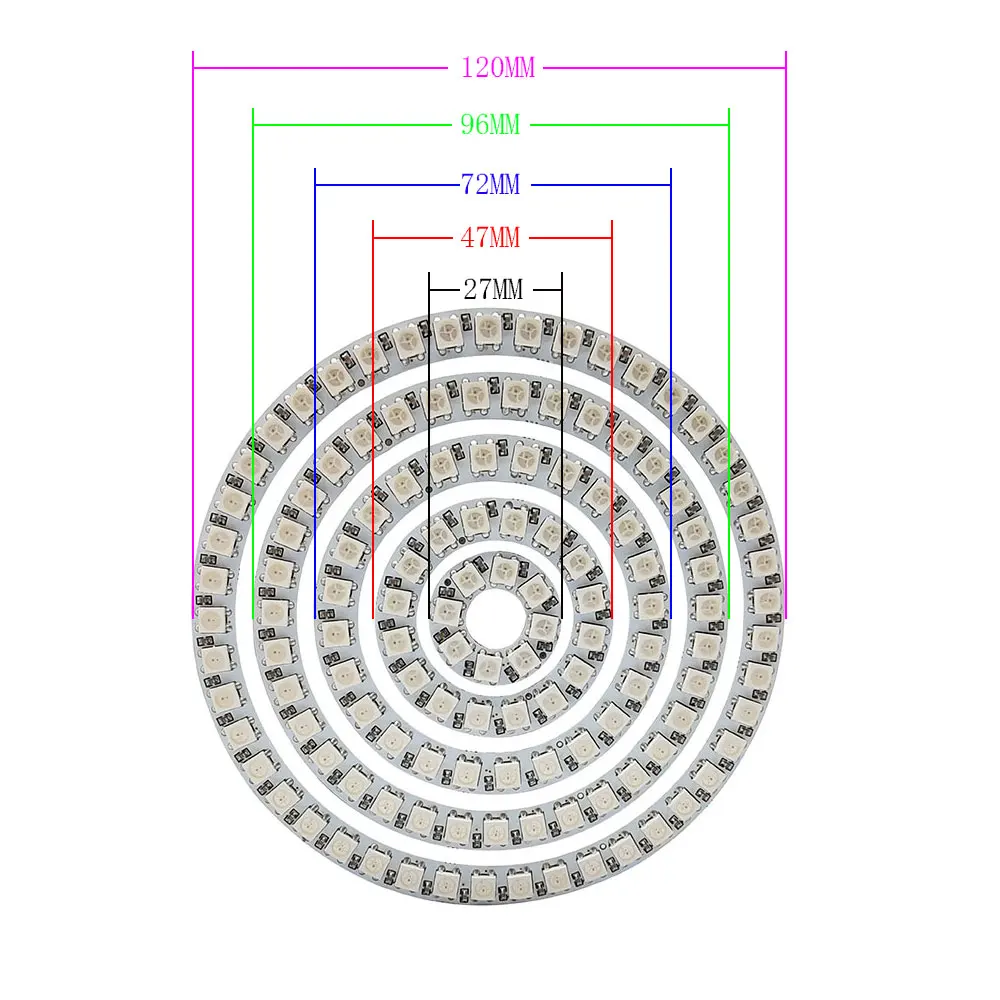 WS2812B LED PixeI Ring+USB 21Key Controller Kit SMD 5050 RGB WS2812 IC Individually AddressabIe 8/16/24/35/45Led Led Module 5V