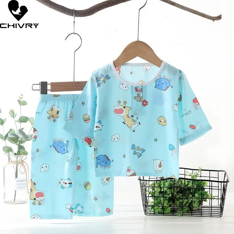 Pijamas finos de dibujos animados para niños y niñas, conjunto de ropa de dormir para bebés, manga de tres cuartos, cuello redondo, novedad de verano 2023