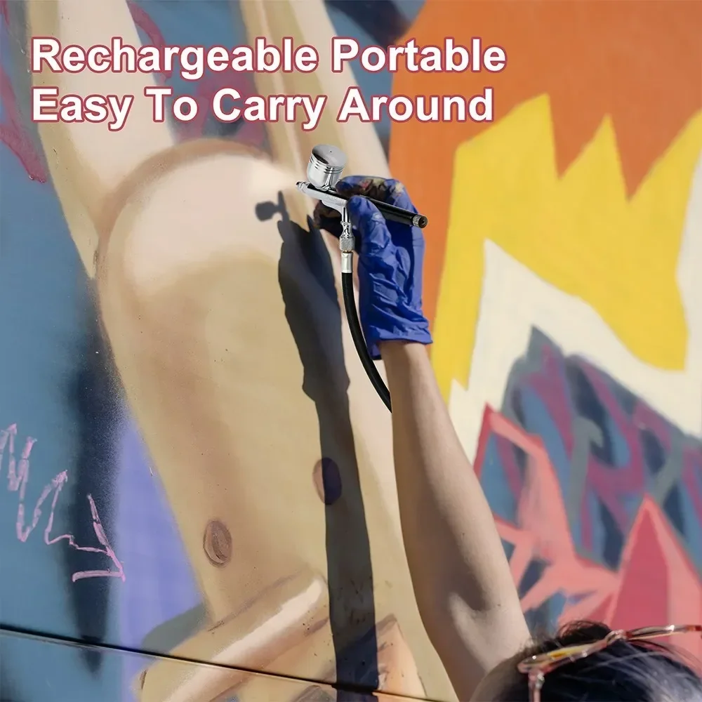 충전식 에어브러시 키트 듀얼 액션 에어브러시 건, 배터리 표시기 포함, PSI 디스플레이, 메이크업 네일 페인팅 케이크 이발화