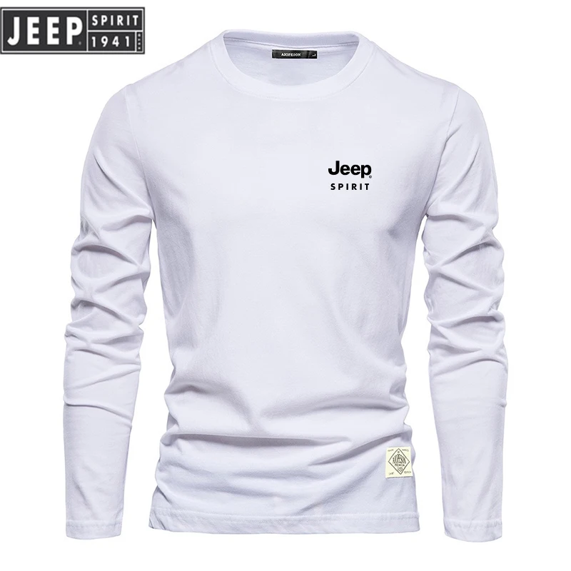 High-quality Embroidered JEEPSPIRIT Pure Cotton Round Neck Long Sleeved T-shirt for Men's Casual Fashionable Outdoor Sports 6