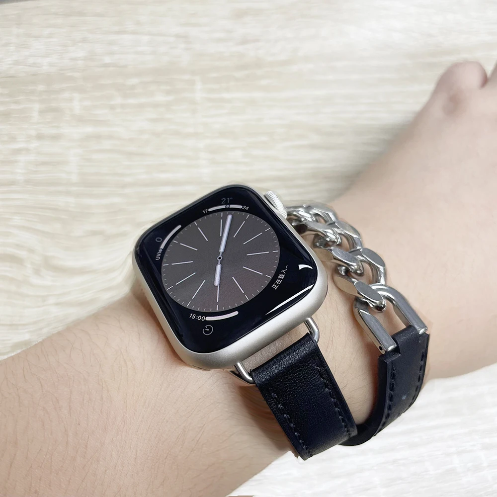Фото Ремешок кожаный для Apple watch band 44 мм 49 мм 45 мм 42/41/40/38 мм №5