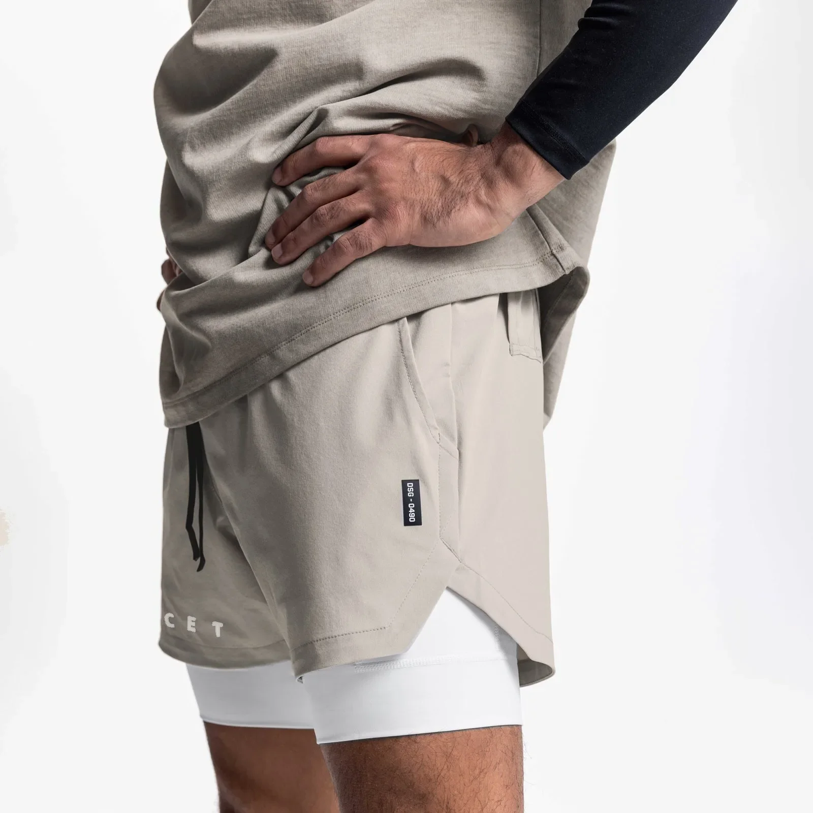 Summer New Men's Fitness Sports Shorts Double Layer Casual Exercise Five-Quarter Pants Home Direct Supply Skateboard Long Pants