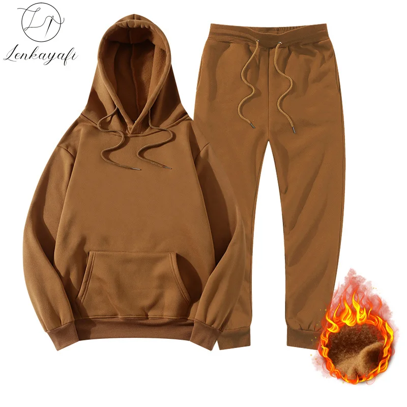 

Men Tracksuit Hoodie Suit Pants 2 Piece Oversized Plain Winter Jogging Woman Sweatshirt Sets Fleece Pullover Clothing 2023 New