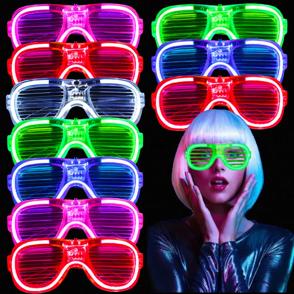 5/25 Pcs Light Up LED Glasses Bulk 5 Colors Glow Glasses Glow in The Dark Party Supplies Neon Party Favors for Kids Adults