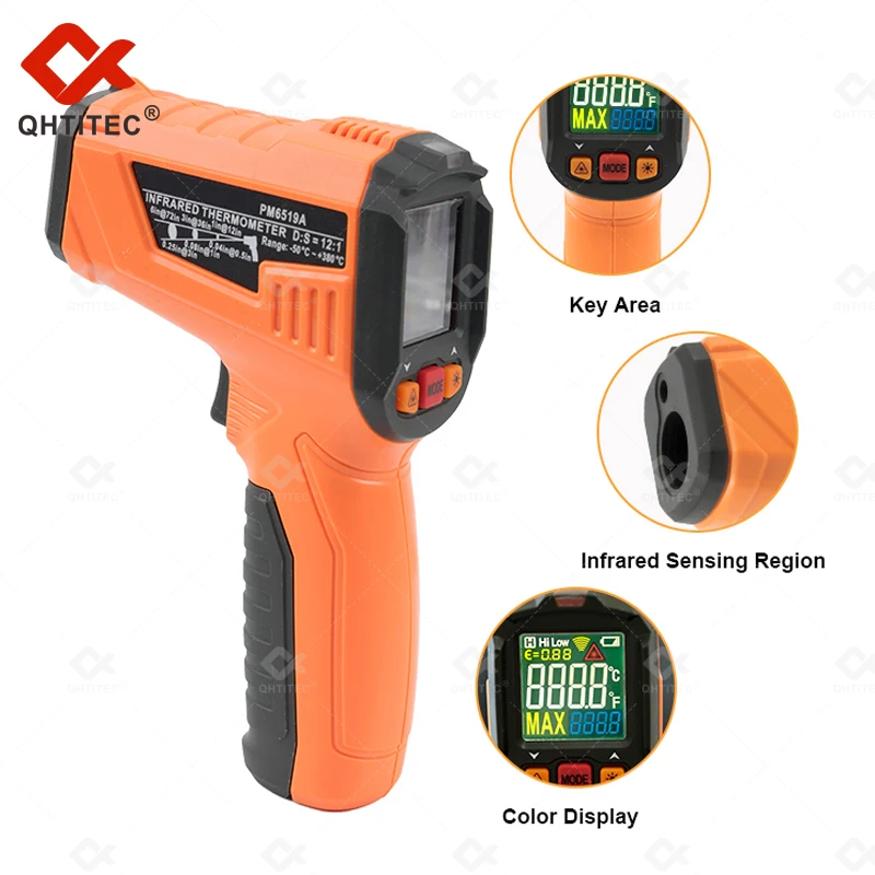 

QHTITEC Infrared Thermometer PM6519A/B/C Mini Non-Contact Laser LCD Digital Measurement IRT Temperature Meter Gun