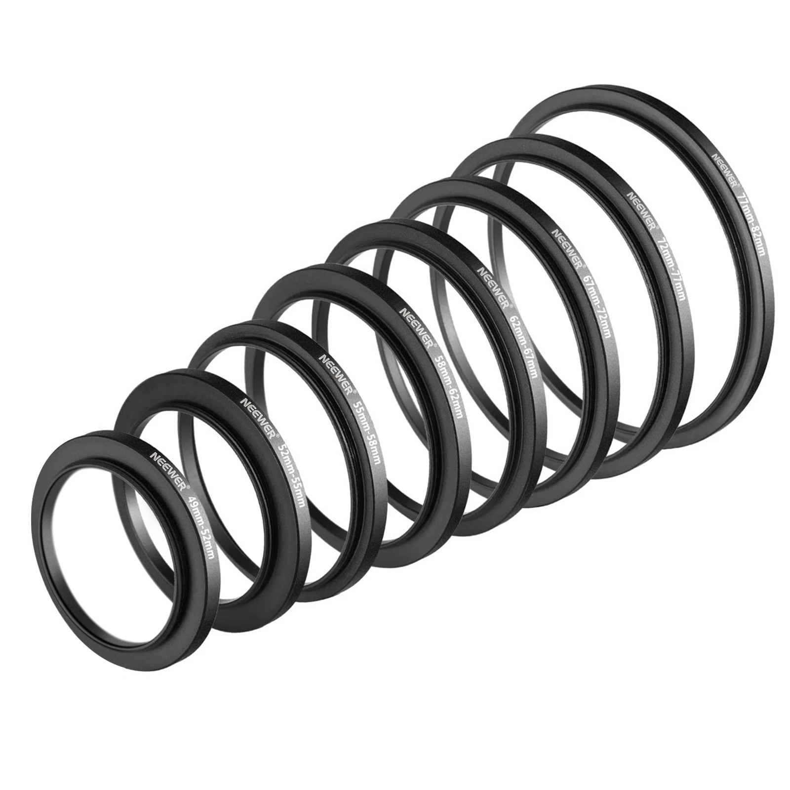 Neewer 8 Pieces Step-up Adapter Ring Set Made of Premium Anodized Aluminum 49-52