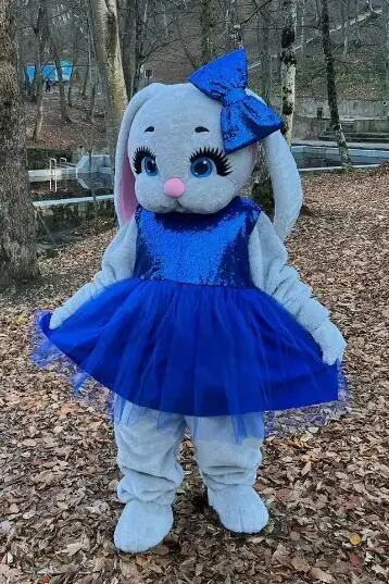 

New Adult Halloween Christmas Cute Blue Hare Bunny Rabbit Mascotte Fancy Cartoon Mascot Costume Plush Fancy Dress Mascot Costume