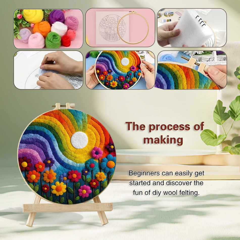Creative Wool Felting Painting Colorful City Scenery Picture Starter Kit Needle Felting Kit Wool Painting Crafts Gift wool felting kit needle felt kit