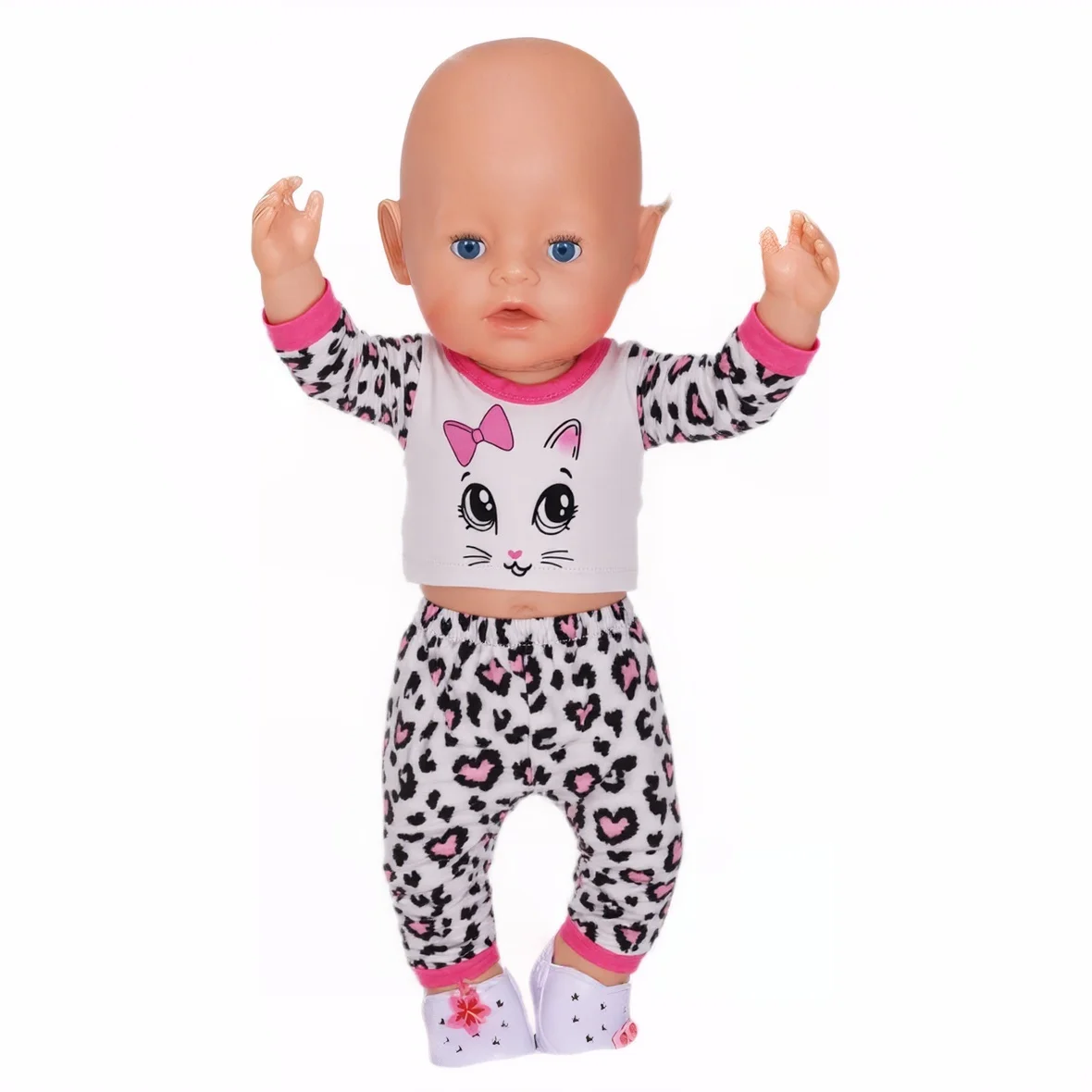 Cute Doll Pattern Pajamas for18inch doll&43 cm Reborn doll Flannel Homewear Set with Cartoon Design, Cozy Sleepwear Loungewear