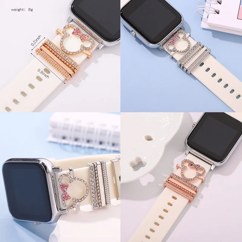 Watch Strap Charms 5pcs Cartoon Mouse Rhinestone Watchband Ring Loops Cute Metal Compatible With IWatch Series