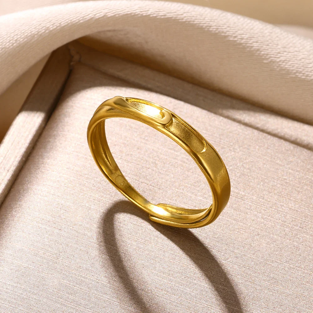 Stainless Steel Rings for Women Gold Color Couple Jewelry Aesthetic Accessorie Adjustable Punk Embossed Hollow Ring finger ring stainless steel ring couples rings adjustable rings gold color rings opening ring