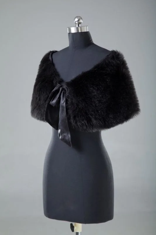 NEW Black Plush Faux Fur Bridal Wedding Jacket Cape Wrap Shrug Bolero Shawls