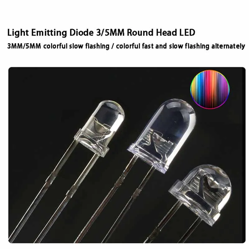 20Pcs Diodo Luminescente 3/5Mm Testa Tonda Led 3Mm/5Mm Flash Lento Colorato/Flash Veloce E Lento Colorato Alternatamente