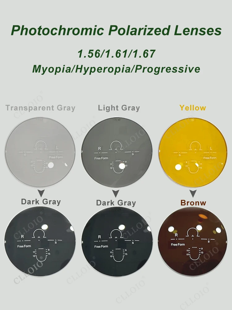 CLLOIO Photochrome Polarisierte Serie Myopie Hyperopie Progressive Objektiv 1,56 1,61 1,67 Rezept CR-39 Harz Asphärische Linsen – Detail 2