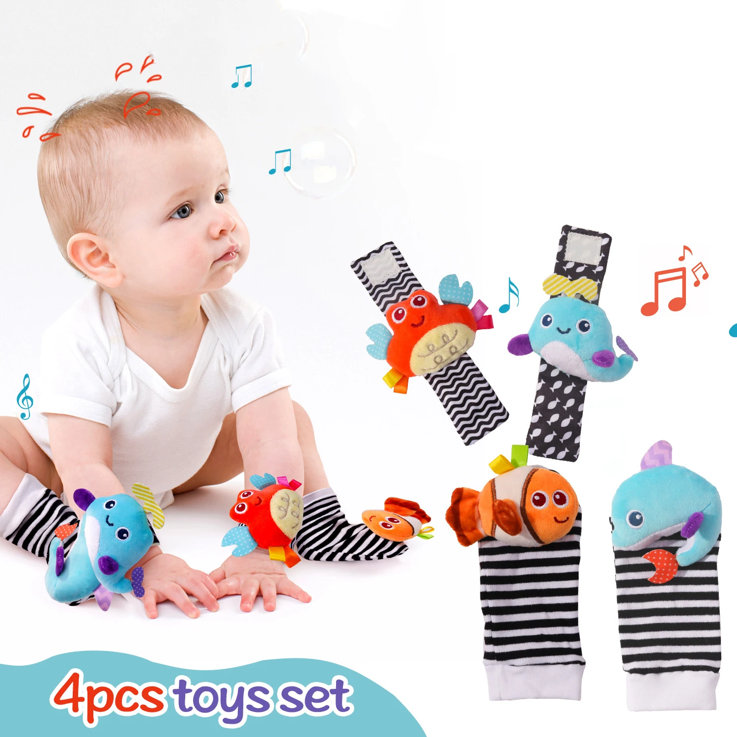 Chaussettes et bracelets hochet pour bébé et nouveau-né_voghion.com