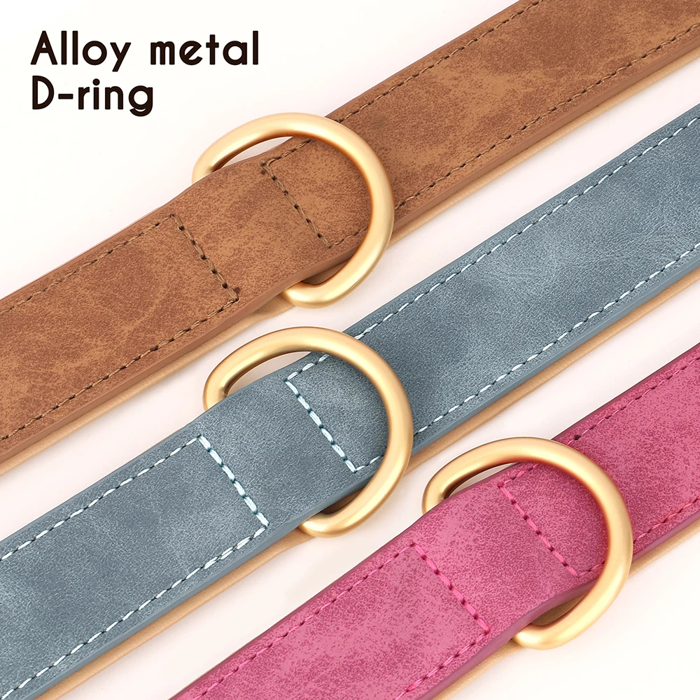 Dog Collar Leather Soft Padded Adjustable For Small Medium Large Dogs Pug Pet Necklace