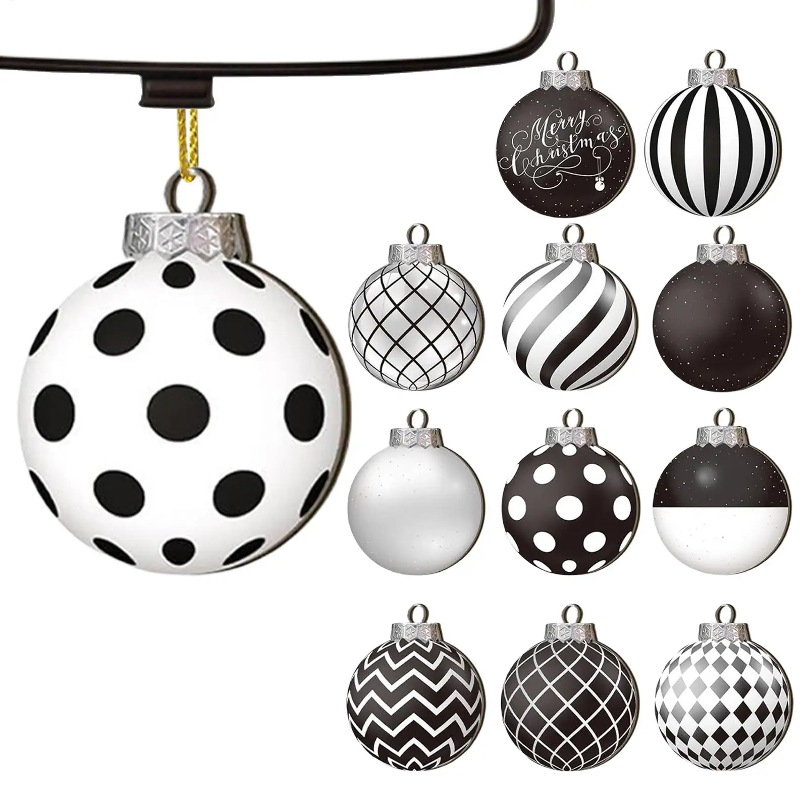 Christmas Ball Pendant 12x Wooden Decorative Ball Ornament Decorative Ball Ornament 2D Shatterproof Christmas Tree Decorations