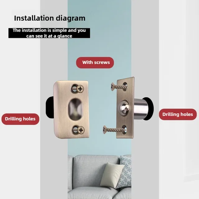 1 ชุดสแตนเลสตู้เสื้อผ้าประตูจับสกรูประตูตู้ฤดูใบไม้ผลิ Roller Ball ประตู LATCH ชุดประตูเฟอร์นิเจอร์ 2