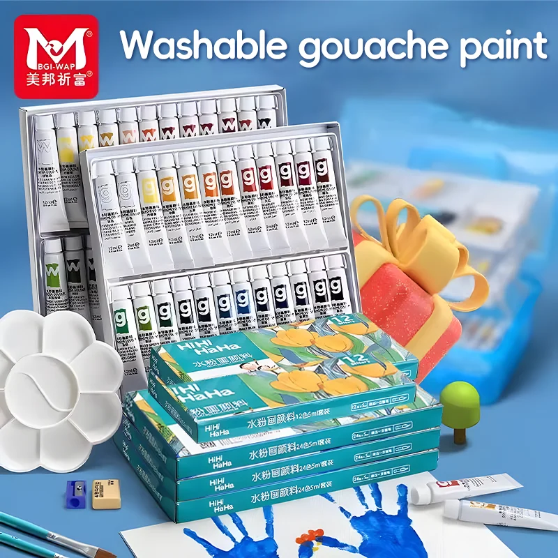 Kit Gouache 12 Couleurs (5 Ml/tube) Avec Pinceau – Débutants, Enfants, étudiants – Pigments Intenses, Lavable, Idéal Pour école Et Loisirs