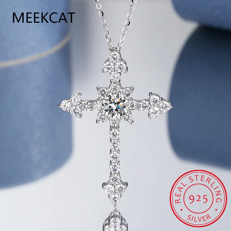 Collana con ciondolo a croce in moissanite autentica da donna, 2025, 1 ct, colore D, argento sterling, gioielli raffinati per donna PE021_voghion.com