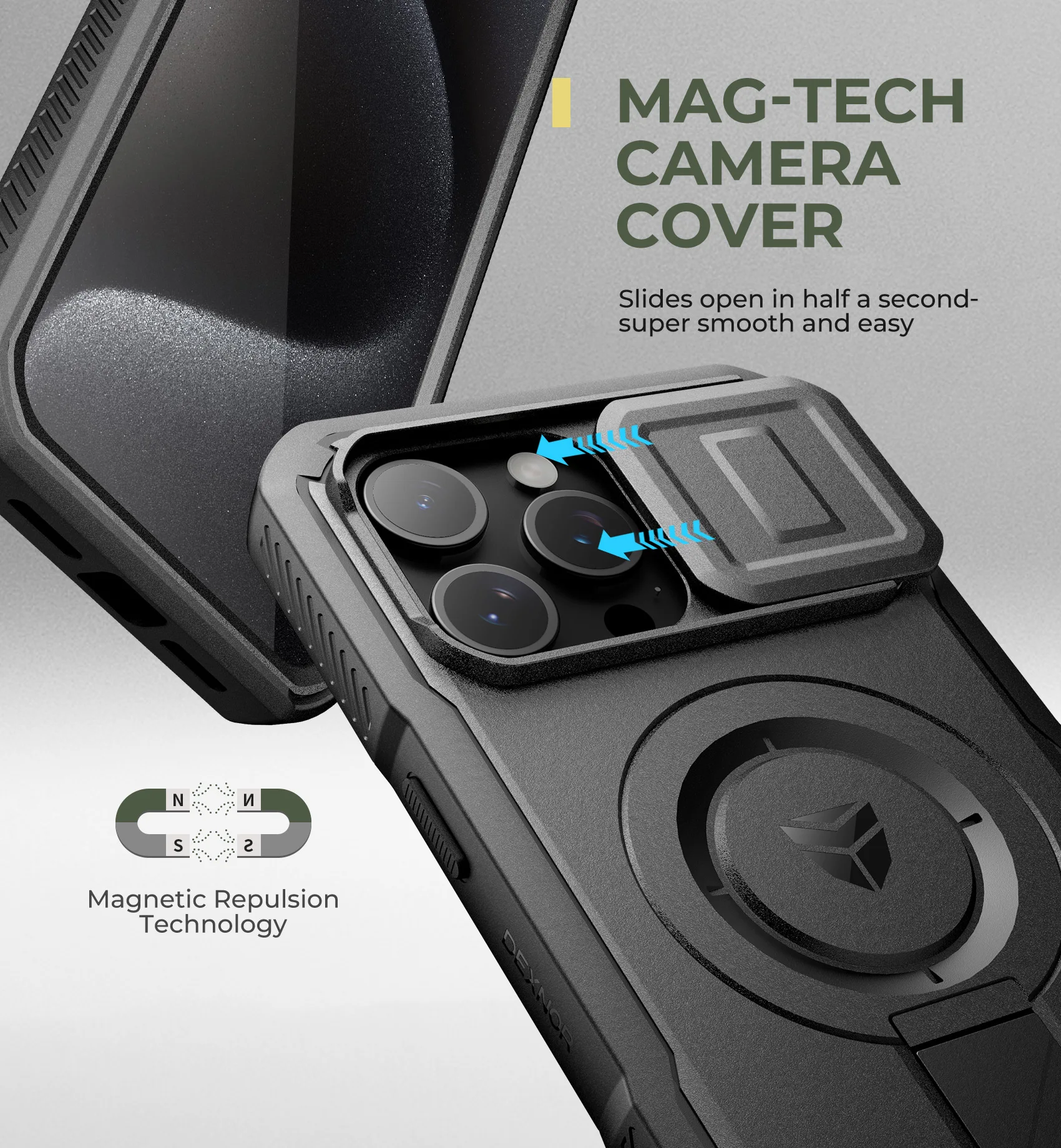 Rugged Armor Shockproof Case with Sliding Camera Cover & Built-In Screen Protector Kickstand