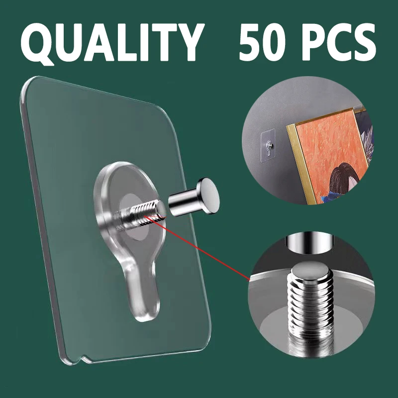 Self-adhesive hook Strong Adhesive Hooks Picture Frame Holder Poster Photo Clock No Drilling Waterproof Kitchen Bathroom Hanger Screw