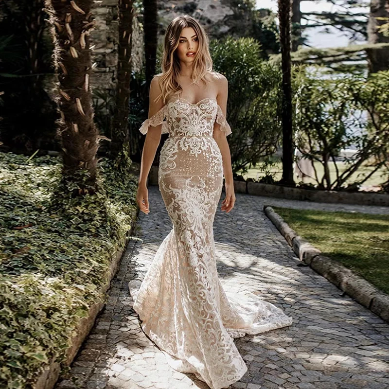 Bridal Dress Lace Off-the-shoulder Elegant Strapless Champagne Made To  Measure | eBay