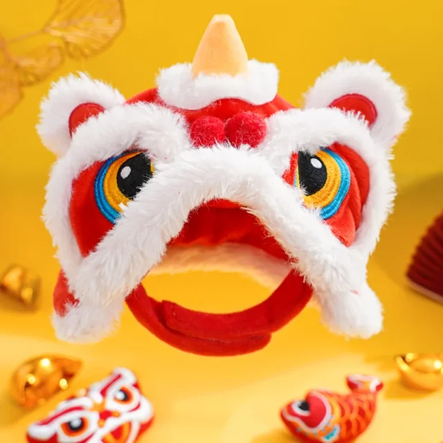 Pet Cat Hat New Year's Lion Dance Burr Hat Autumn and Winter Warm Headgear Festive Headgear 3