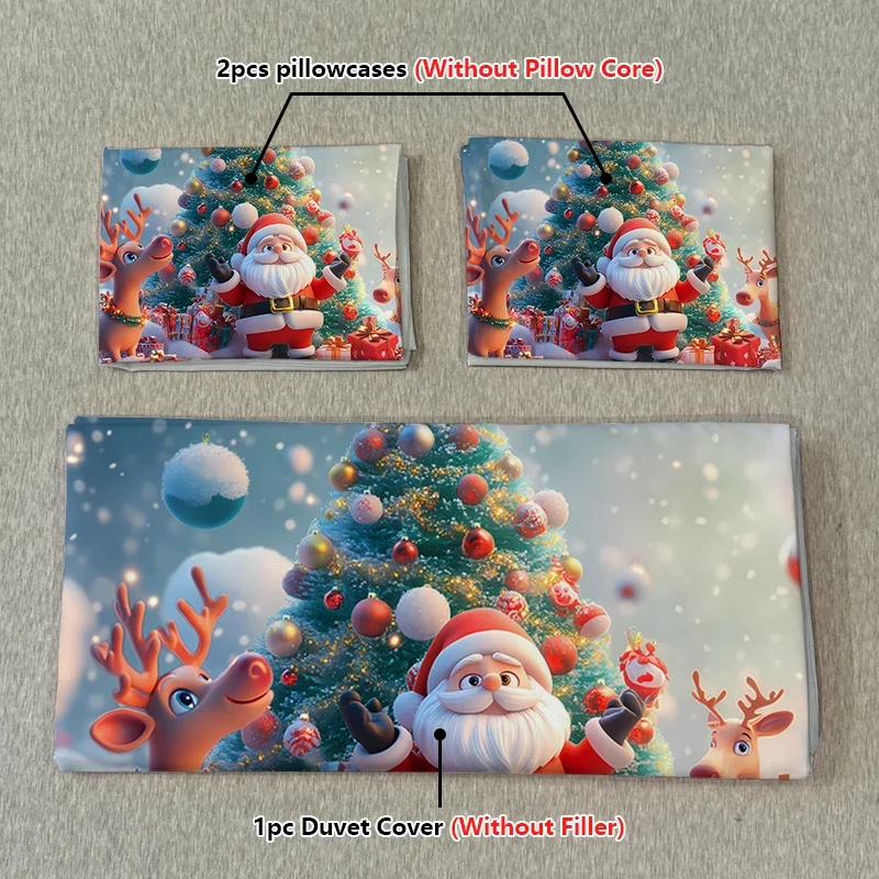 3PC Cartoon Christmas Duvet Cover Kawaii Elk Interesting Old Man Bedding set (1Duvet Cover &2Pillowcases) No filler/core