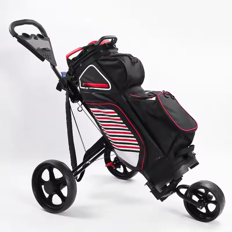 Easy to Fold Caddy Cart Pushcart Ultra Lightweight Foldable Storage Golf Bag Trolley 3 Wheel Golf Push Cart