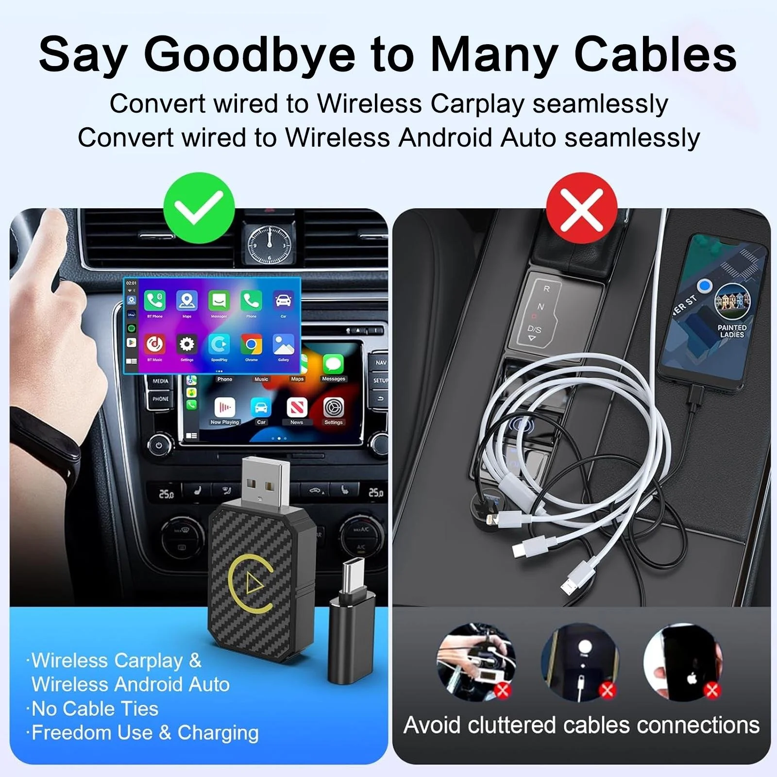 무선 CarPlay 어댑터 USB 동글 안드로이드 오토 호환 무선 오디오 비디오 어댑터