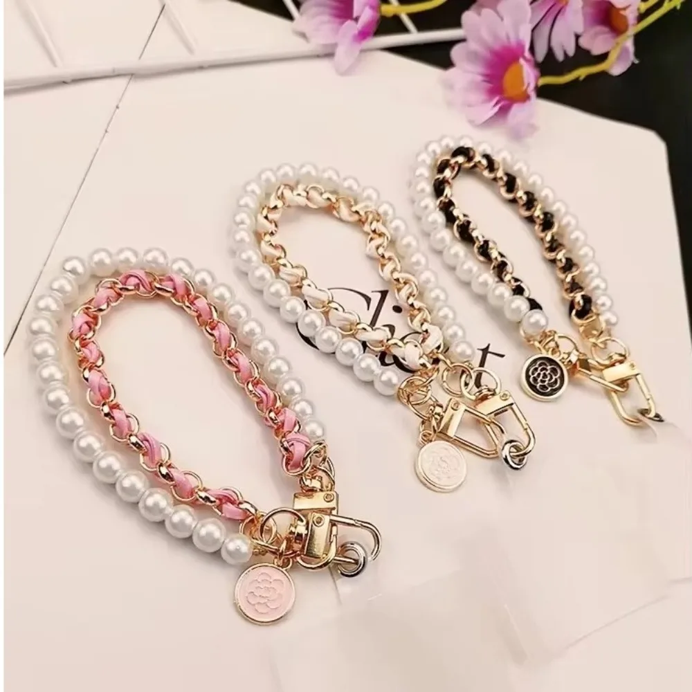 1개 26cm 폰 끈 카멜리아 금속 키체인 셀 Xyun 폰 스트랩 로프 펜던트 가죽 진주 휴대폰 참 브레이슬릿