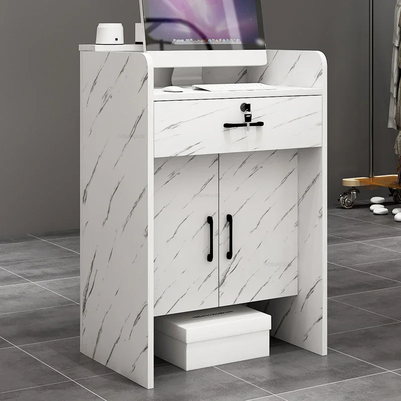Beauty Salon Marbling Reception Desks Retro Cashier Counter with Drawer Simple Shop Bar Front Desk Table Nordic Office Furniture