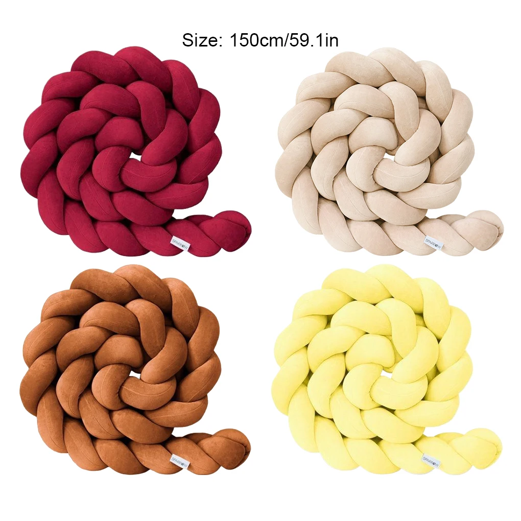 Braided Baby Crib Bumper (1.5M), Soft Knot Pillow Cushion for Crib Protection