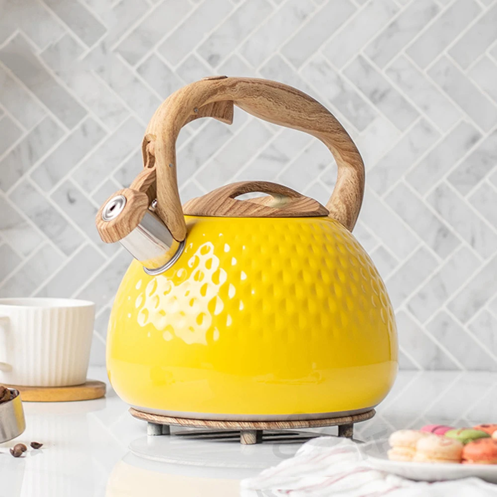 New yellow hammer patterned whistle kettle for brewing tea/coffee, Household boiling water pot, European-American Kitchenware,3L