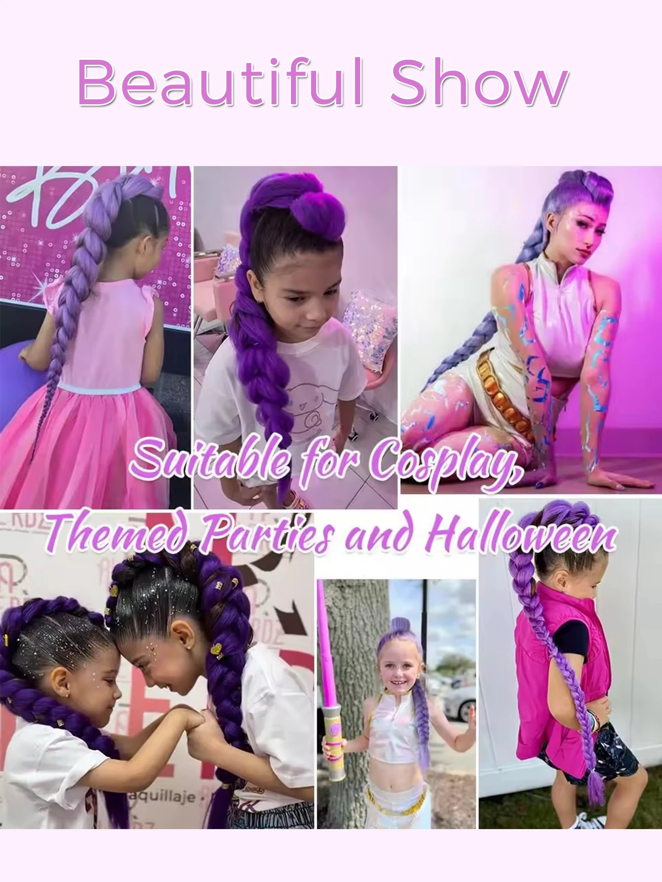 Purple Braided Synthetic Hair Ponytail for Kids Girls