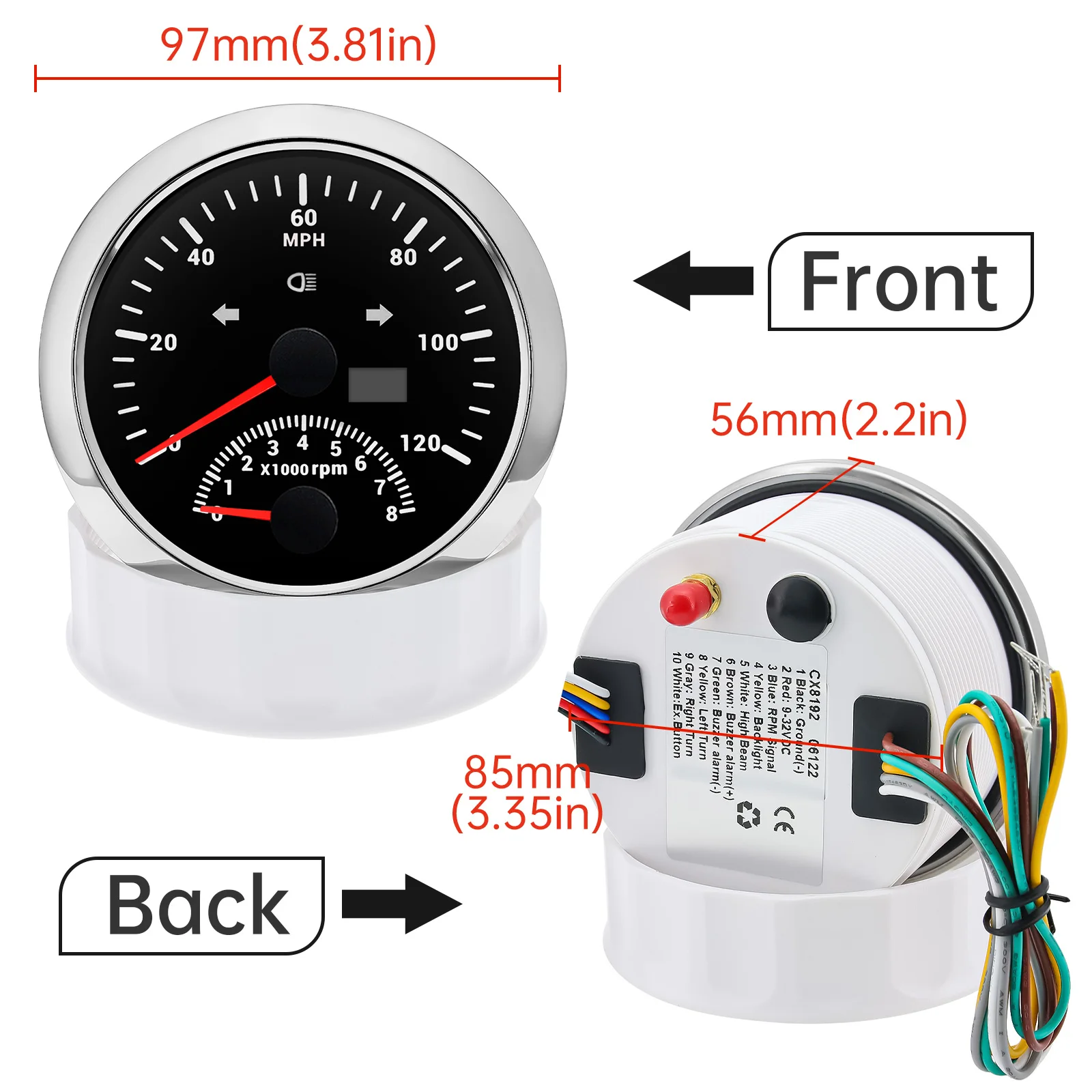 85mm GPS Speedometer With Tachometer 120KM/H 200KMH 120MPH For Car Truck Boat Sp