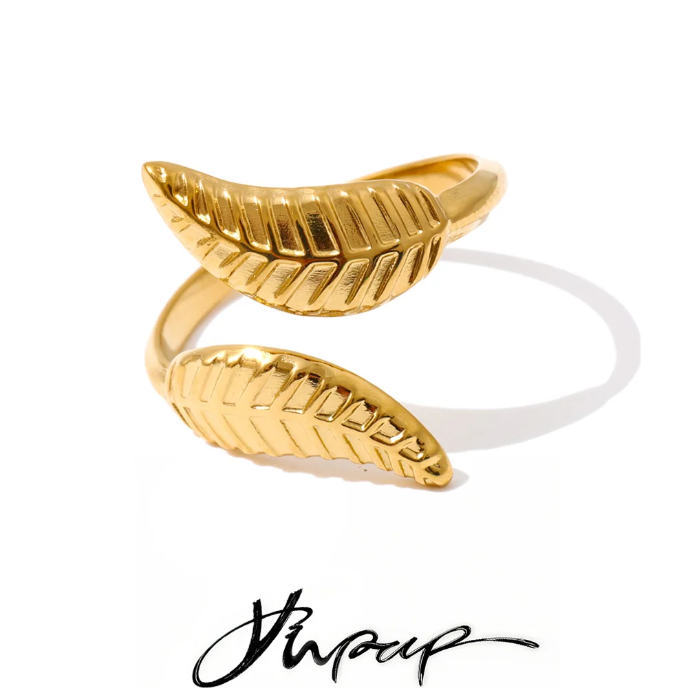 Yhpup Adjustable Stainless Steel Leaf Ring Gold & Platinum Plated