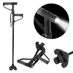 Retractable Collapsible Anti-slip Double T-handle Folding Walking Stick with LED Light for Elderly Old Man Multi-function Crutch