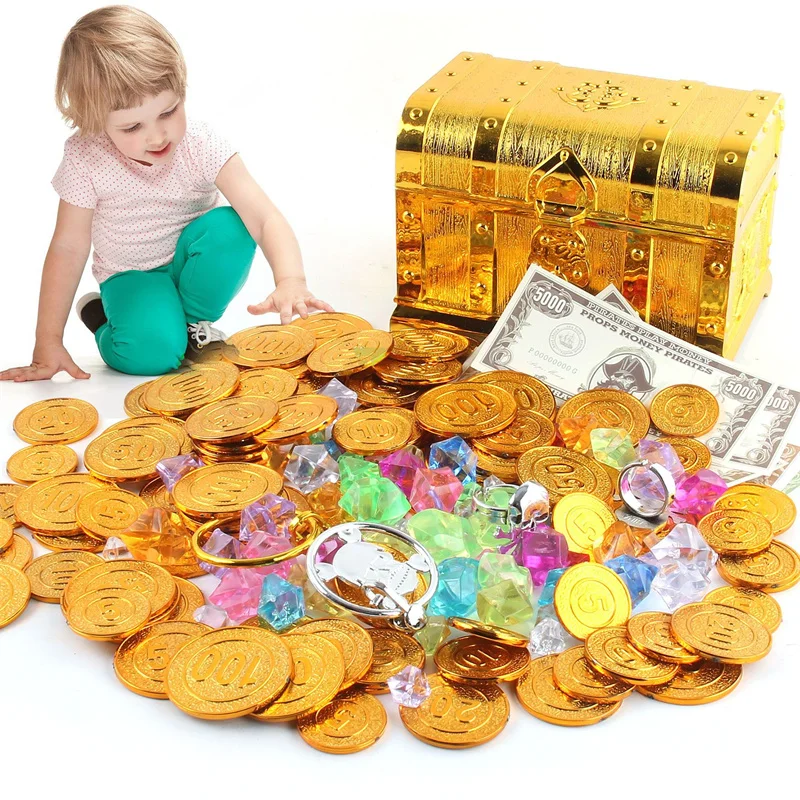 Pirate Treasure Chest With 320 Coins & Gems - Kids Dress-Up & Party Supplies